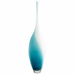 CYAN BLUE & WHITE SWIRLY GLASS VASE