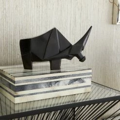 CYAN JAVAN RHINO SCULPTURE