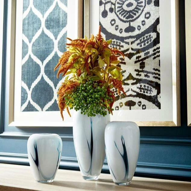 Best Sale โจ CYAN Pillows + Decor DEEP SKY WHITE GLASS VASES ๐ 2 CYAN Pillows + Decor DEEP SKY WHITE GLASS VASES