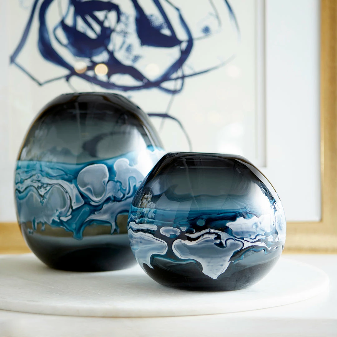 New ⭐ CYAN WHIRLPOOL BLUE GLASS VASE 😍 2 CYAN WHIRLPOOL BLUE GLASS VASE