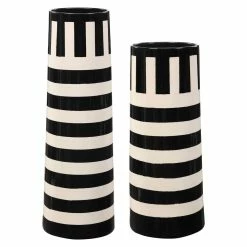 UTTERMOST BLACK + WHITE STRIPED CERAMIC VASES | SET OF 2 Pillows + Decor