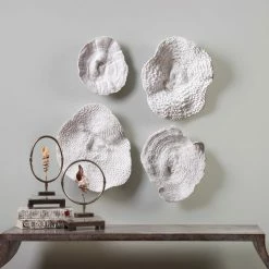 UTTERMOST ANTIQUE WHITE SEA CORAL | SET OF 4 Wall Sculptures + Decor