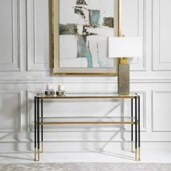 UTTERMOST KENTMORE BLACK + GOLD CONSOLE TABLE Living Room