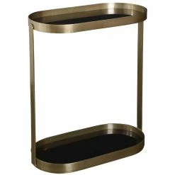 UTTERMOST BRASS OVAL + BLACK GLASS SHELF TABLE