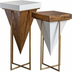UTTERMOST Furniture KANOS WHITE + WALNUT ACCENT TABLES | SET OF 2