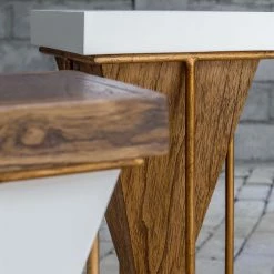 UTTERMOST Furniture KANOS WHITE + WALNUT ACCENT TABLES | SET OF 2