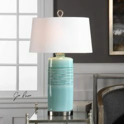 UTTERMOST RILA AQUA BLUE CERAMIC OVAL LAMP