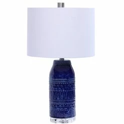 UTTERMOST TRIBAL EMBOSSED BLUE GLAZE TABLE LAMP