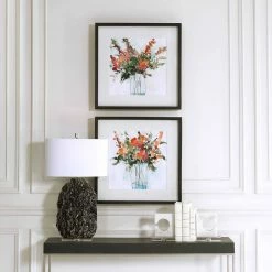 UTTERMOST Wall Art "FRESH FLOWERS" GLASS FRAMED PRINTS | SET OF 2