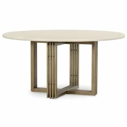 FOUR HANDS 60"RD PARCHMENT CONCRETE + BRASS DINING TABLE