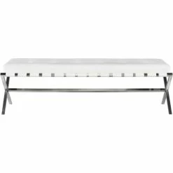 NUEVO Living Room AUGUSTE WHITE SADDLE STRAPPED BENCH