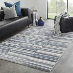 JAIPUR KENITH STRIPED RUG: STEEL, BLUE