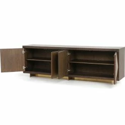 FOUR HANDS ENZO DARK WALNUT + BRASS CLAD SIDEBOARD Storage + Shelves + Media
