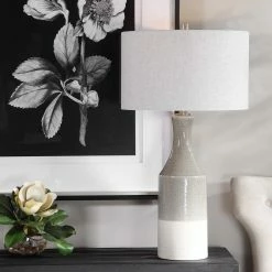 UTTERMOST Lighting GRAY GLAZE + WHITE DIPPED CERAMIC TABLE LAMP
