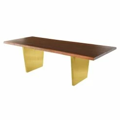 NUEVO Kitchen + Dining AIDEN SEARED OAK + GOLD LIVE EDGE DINING TABLE