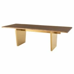 NUEVO Kitchen + Dining AIDEN SEARED OAK + GOLD LIVE EDGE DINING TABLE