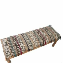 DOVETAIL Living Room INDO TRIBAL KILIM CARVED WOOD BENCH