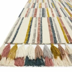 LOLOI JAMILA WOOL+VISCOSE TASSEL RUG: IVORY, MULTI