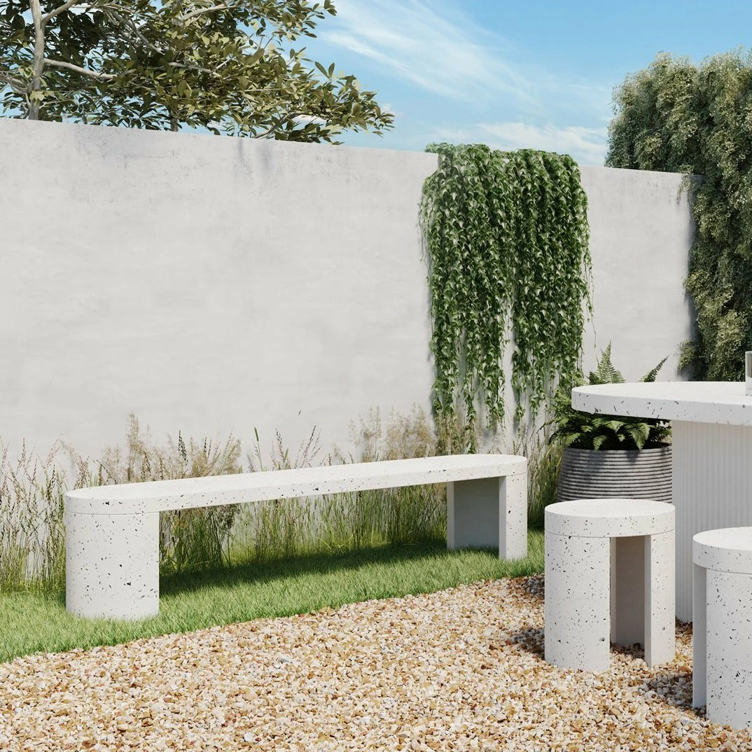 Cheapest ๐งจ MOES DECO WHITE TERRAZZO OUTDOOR DINING BENCH โค๏ธ 4 MOES DECO WHITE TERRAZZO OUTDOOR DINING BENCH