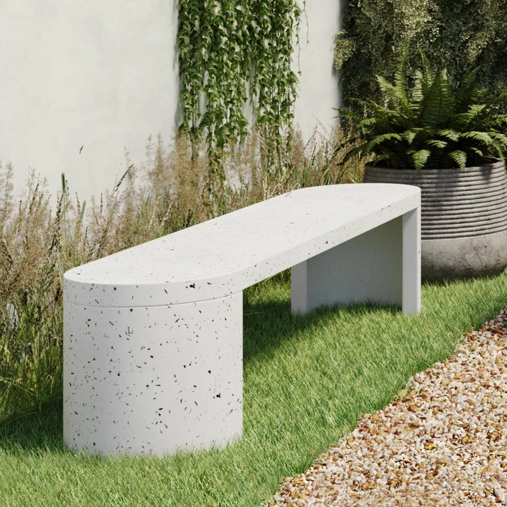 Cheapest ๐งจ MOES DECO WHITE TERRAZZO OUTDOOR DINING BENCH โค๏ธ 2 MOES DECO WHITE TERRAZZO OUTDOOR DINING BENCH