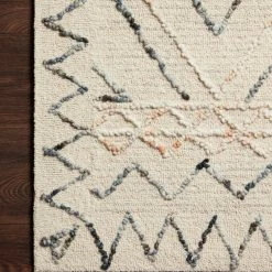 LOLOI LEELA 02 HOOKED WOOL RUG: OATMEAL, DENIM