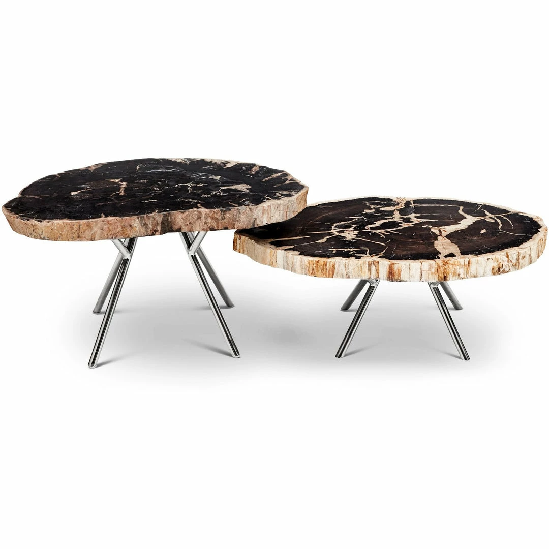 Brand new 🤩 URBIA LASTRA PETRIFIED WOOD NESTING COFFEE TABLES: DARK Furniture 💯 1 URBIA LASTRA PETRIFIED WOOD NESTING COFFEE TABLES: DARK Furniture