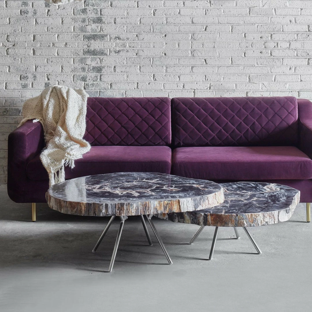 Brand new 🤩 URBIA LASTRA PETRIFIED WOOD NESTING COFFEE TABLES: DARK Furniture 💯 2 URBIA LASTRA PETRIFIED WOOD NESTING COFFEE TABLES: DARK Furniture