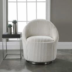 UTTERMOST MINKA FLUTED IVORY SHERPA CHENILLE SWIVEL CHAIR
