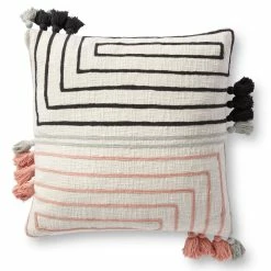 LOLOI Pillows + Poufs DINA WHITE COTTON EMBROIDERED ACCENT PILLOW