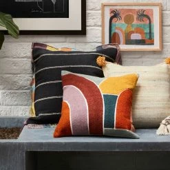 LOLOI CARMEN BLACK MULTI FRINGE EDGE THROW PILLOW