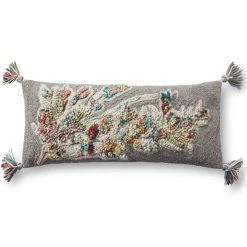 LOLOI DAPHNE HOOKED WOOL+COTTON LUMBAR PILLOW: GREY, MULTI
