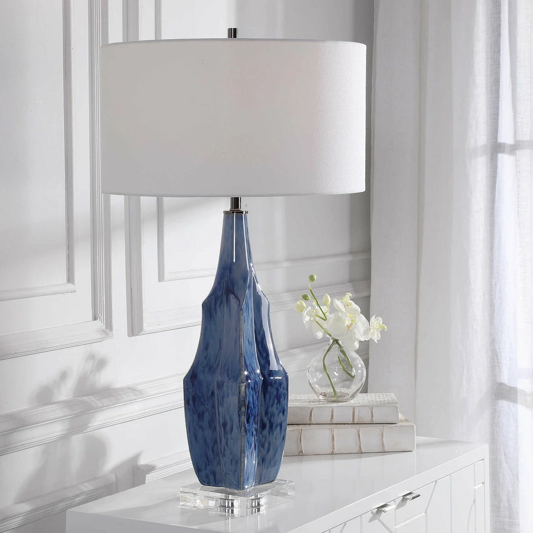 New 💯 UTTERMOST REACTIVE INDIGO BLUE GLAZE CERAMIC LAMP Lighting ✔️ 2 UTTERMOST REACTIVE INDIGO BLUE GLAZE CERAMIC LAMP Lighting