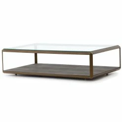 FOUR HANDS Living Room SHAGREEN SHADOW BOX COFFEE TABLE: ANTIQUE BRASS