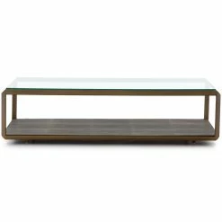 FOUR HANDS Living Room SHAGREEN SHADOW BOX COFFEE TABLE: ANTIQUE BRASS
