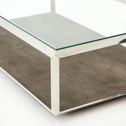 FOUR HANDS SHAGREEN SHADOW BOX COFFEE TABLE: STAINLESS STEEL Furniture