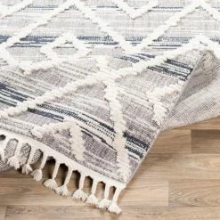 SURYA ABBI GRAY + NAVY DIAMOND TEXTURED PILE RUG