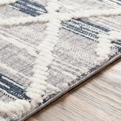 SURYA ABBI GRAY + NAVY DIAMOND TEXTURED PILE RUG