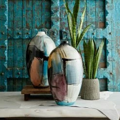 CYAN Pillows + Decor ABSTRACT SPRING PAINTED CERAMIC VASE