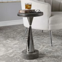 UTTERMOST AGED CONCRETE + BLACK NICKEL ACCENT TABLE Furniture