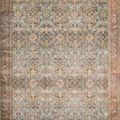 LOLOI ANANDA VINTAGE PRINT FLAT RUG: RUST, OCEAN
