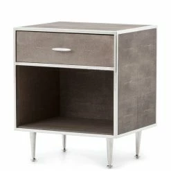 FOUR HANDS ANDEL SHAGREEN BEDSIDE TABLE: CHROME Bedroom