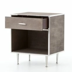 FOUR HANDS ANDEL SHAGREEN BEDSIDE TABLE: CHROME Bedroom