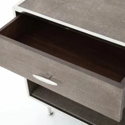 FOUR HANDS ANDEL SHAGREEN BEDSIDE TABLE: CHROME Bedroom