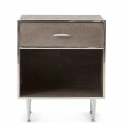 FOUR HANDS ANDEL SHAGREEN BEDSIDE TABLE: CHROME Bedroom
