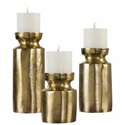 UTTERMOST Accessories ANTIQUE BRASS ALUMINUM CANDLEHOLDERS | SET OF 3
