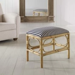 UTTERMOST ASHORE RATTAN WRAPPED SMALL BENCH: NAVY STRIPE Furniture