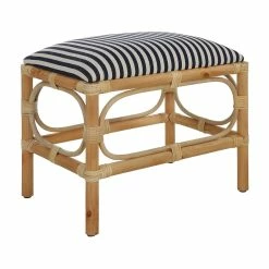 UTTERMOST ASHORE RATTAN WRAPPED SMALL BENCH: NAVY STRIPE Furniture