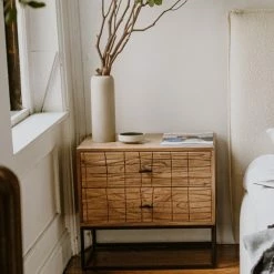MOES Furniture ATELIER NATURAL CARVED WOOD NIGHTSTAND