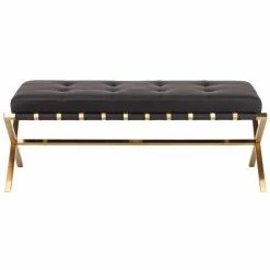 NUEVO Living Room AUGUSTE BLACK SADDLE STRAPPED BENCH