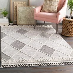 SURYA AVILA GRAY DIAMOND TEXTURED PILE RUG